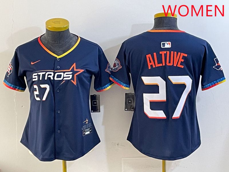 Women Houston Astros 27 Altuve Drak Blue Fourth generation Joint Name 2025 Nike MLB Jersey style 7